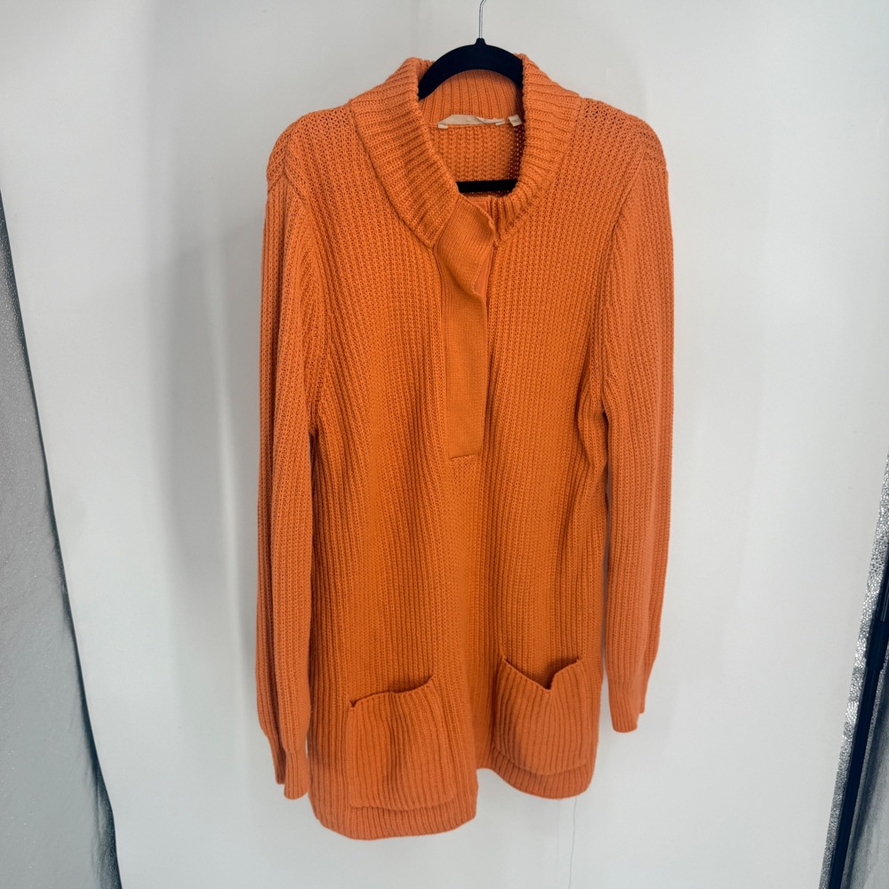 Soft Surroundings Orange Chunky Ribbed Knit Tunic Sweater Funnel Neck XL FLAW